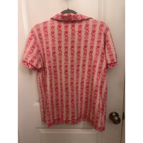 Pink Palm Puff Pajama Top Blush Bay XL Short Sleeve Button Down Embroidery Sleep - Picture 3 of 9